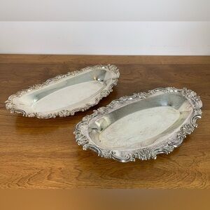 Pair Sheffield Reproduction Serving Platter Silver Plate Stamped Elegant Classic
